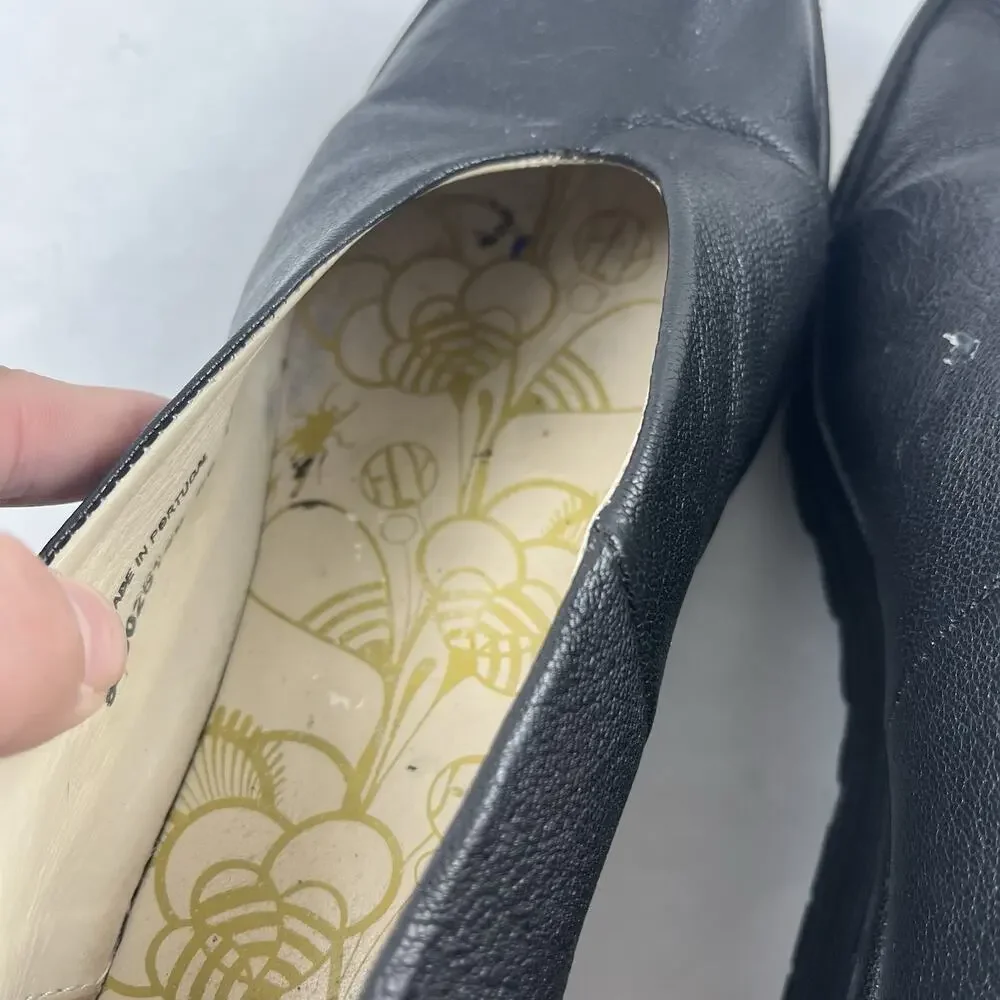 FLY London Yaz Black Leather Wedge Pumps Slip On EU 41 US 10 Made Portugal